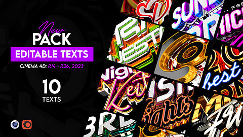 Pack Of 10 Editable Text Cinema 4D R14 - R26, 2023 | No Plugins