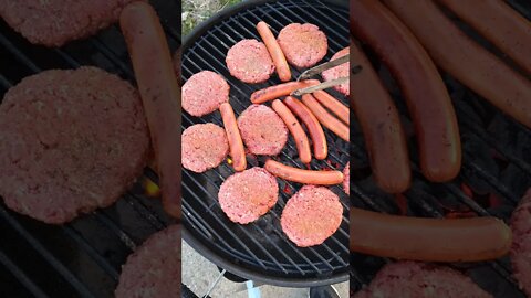 Hot Dogs and Hamburgers on the Weber shorts yummy grilled food for dinner . It was delicious!