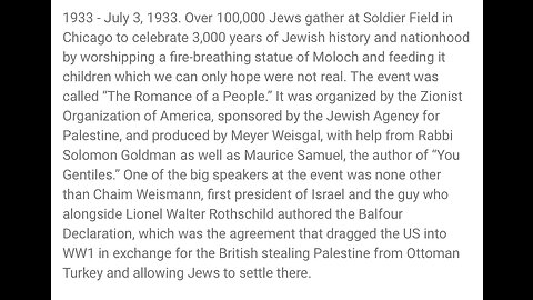 1933 “Romance of a People” | Chicago, IL USA | Ashkenazis Celebrating Child Sacrifice to Moloch