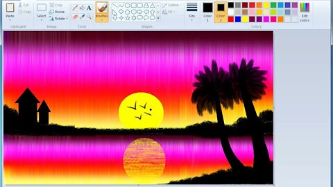 How to Draw Beautiful Sunset in the Beach With MS Paint