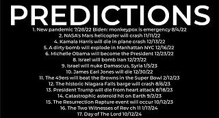 PREDICTIONS - Harris' plane crash 12/8; dirty bomb NYC 12/7; M. Obama Vice President 12/23