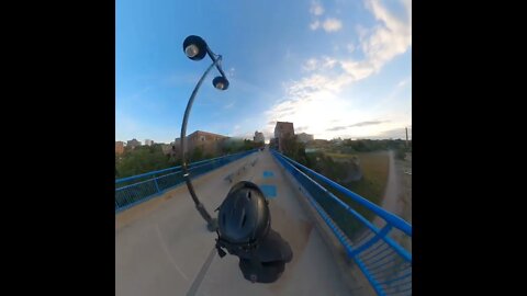 360° electric unicycle tour of Pont de Rennes Bridge, High Falls, Rochester, NY on a nice day