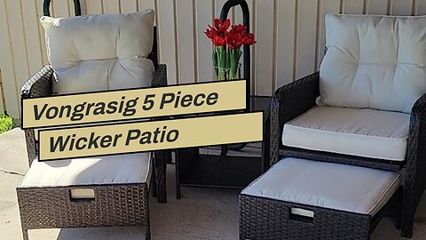 Vongrasig 5 Piece Wicker Patio Furniture Set, All Weather PE Wicker Rattan Outdoor Chair and Ot...