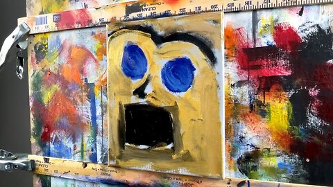 enjoy this Neo-Expressionist painting and Upbeat energetic Music "GoldFace" Abstract Oil Painting