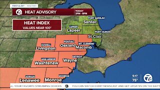 Metro Detroit Forecast: Heat advisory today as heat indices approach 100°