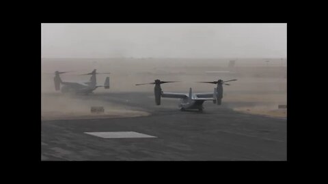 Two MV-22 Ospreys depart Camp Buehring