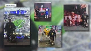 Milwaukee County Sheriff's Deputy and K-9 work security at Super Bowl