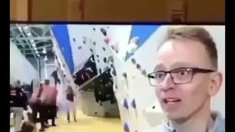 Kid Falls Off Climbing Wall During TV Interview