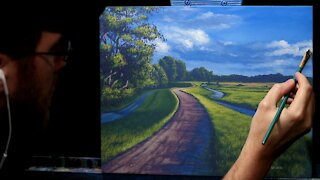 Acrylic Landscape Painting of A Path and Field - Time Lapse - Artist Timothy Stanford