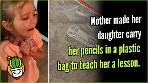 Mother Made Her Daughter Carry Her Pencils In A Plastic Bag