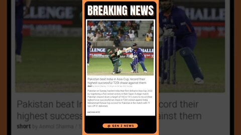 Breaking News: Pakistan's record-setting T20I win against India in the Asia Cup! #shorts #news