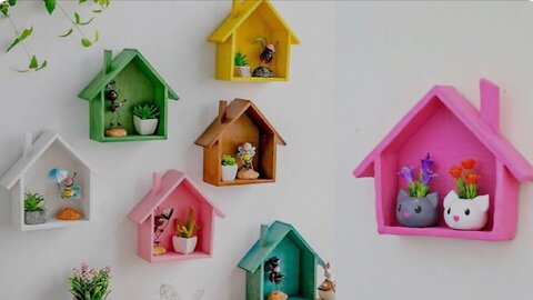 Wall box shelve making from cardboard | House shape shelves making at home |