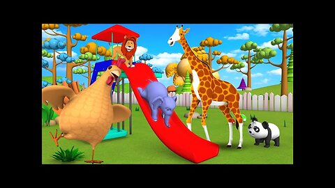 Elephant & Monkey Play with Forest Animals to Ride on Slider in Jungle | Animals Comedy Video