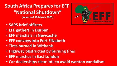 Economic Freedom Fighters & South Africa prepare for EFF "National Shutdown" on 20 Mar 2023