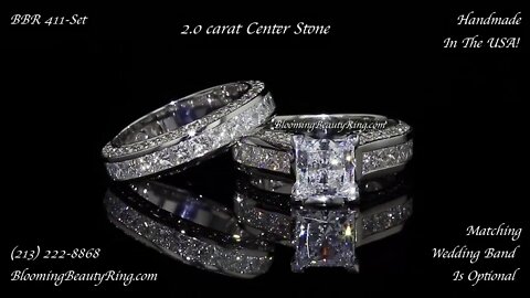 BBR 411-Set Princess Cut Diamonds Engagement Ring Set Handmade In The USA