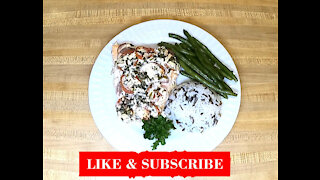 Easy, Quick and Healthy Sour Cream Oven Baked Salmon and Steamed Wild Rice Recipe