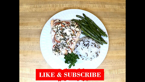 Easy, Quick and Healthy Sour Cream Oven Baked Salmon and Steamed Wild Rice Recipe