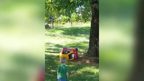 Tot Boy Fails At Driving A Toy Car