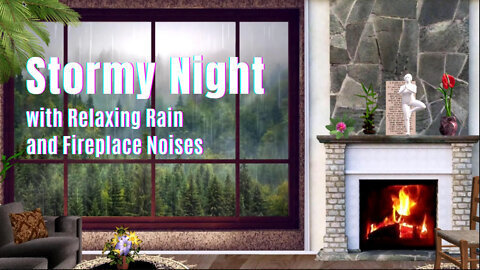 Stormy Night Cozy Cabin Ambience with Relaxing Rain and Fireplace Sounds