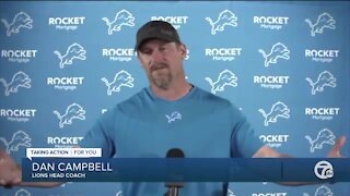Dan Campbell defends wearing racing helmet, doesn't care about critics