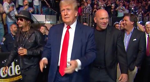 Tucker arrives with Trump and Kid Rock at UFC 295