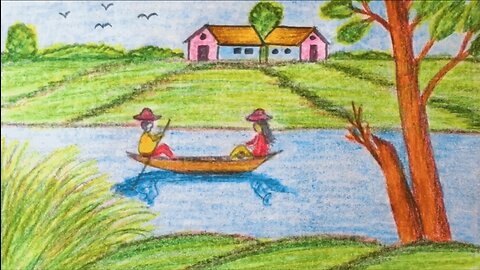 how to draw village side pencil art| beautiful house in village | Colour art