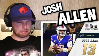 Rugby Player Reacts to JOSH ALLEN (Buffalo Bills, QB) #13 NFL Top 100 Players in 2022