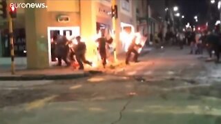 Police Set On Fire During Colombia Riots