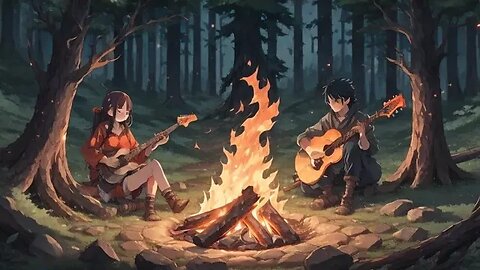 Acoustic Guitar w/ Cracking Camp Fire re: Relaxing Fireside Guitar with Forest Sounds