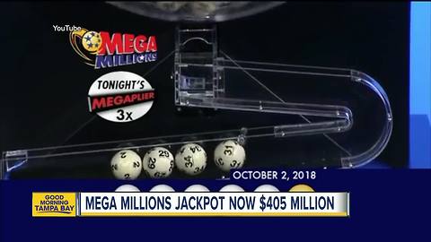 Mega Millions lottery jackpot grows to $405 million for the October 5, 2018 drawing