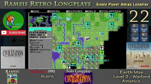 Sid Meier's Civilization | 1992 | Amiga | Warlord | EARTH | America - Episode #22 | Longplay