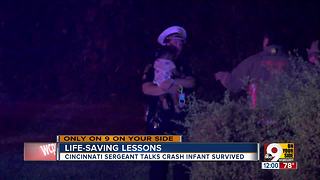 Officer praised for helping infant after crash