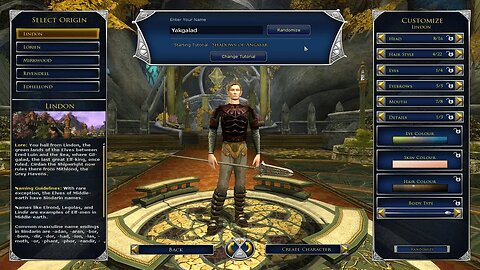 Lord of the Rings Online Character Creation Elf of Lindon Warden