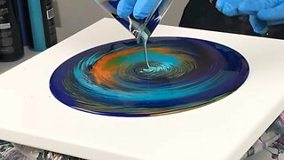 Straight Acrylic Pour with Turquoise and Orange