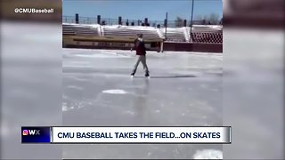 Central Michigan baseball takes the field on ice skates