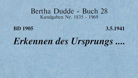 BD 1905 - ERKENNEN DES URSPRUNGS ....