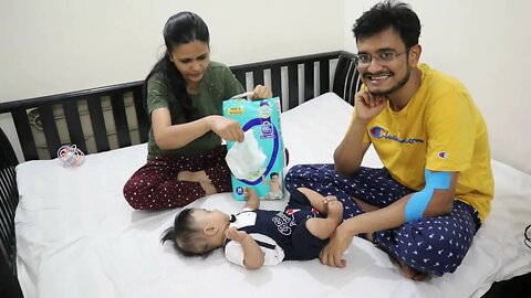 mom and dad changing diaper of 4 months old baby | Diaper changing song