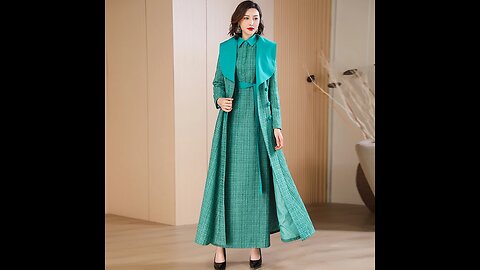 New Trench Women Autumn Winter Coat Green Plaid X-Long Jacket Double Breasted Turn-down