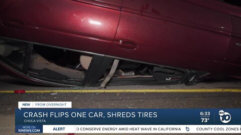 Crash on 805 freeway flips one car