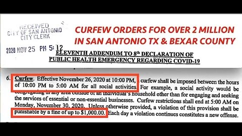 2 Million Under Curfew in San Antonio & Bexar County TX, $1000 Fine for Non Compliance