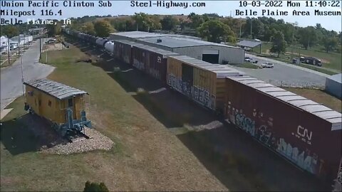 EB Manifest with CN 3008 Illinois Central Heritage Unit at Belle Plaine, IA on October 3, 2022