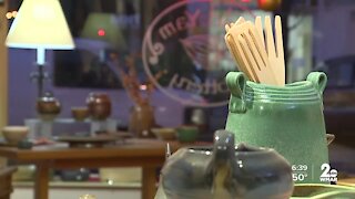 Wild Yam Pottery in Hampden, sells handcrafted stoneware and porcelain pottery by local artists