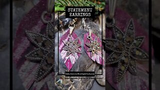 PURPLE NIGHT, 1 inch, Leather Feather earrings