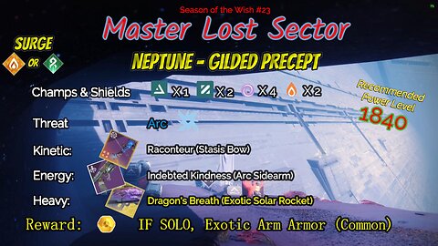 Destiny 2 Master Lost Sector: Neptune - Gilded Precept on my Arc Warlock 4-26-24