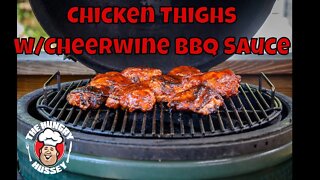 Smoked Chicken Thighs with Cheerwine BBQ Sauce on the Big Green Egg