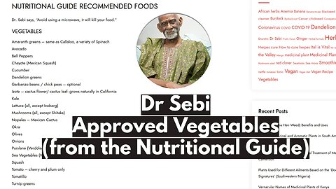 Dr Sebi - VEGETABLES LIST - From the NUTRITIONAL GUIDE #drsebiapproved