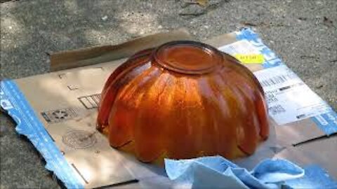 Making my Flintstones lamp with an old glass bowl.