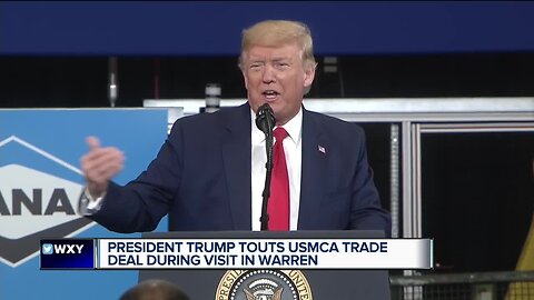 eadline President Trump speaks about USMCA, Selfridge at Warren auto supplier plant