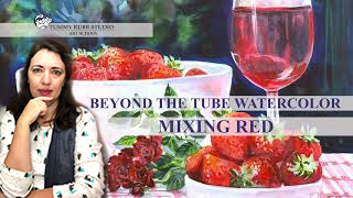 Painting watercolor still life: mixing red for strawberries and wine