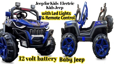 Electric Jeep for Kids with Led Lights and Remote Control Blue Jeep
